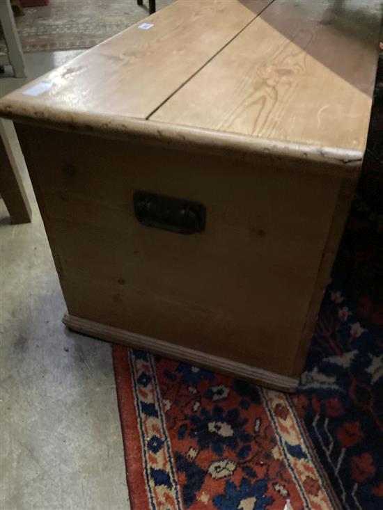 A Victorian pine trunk fitted with two drawers, width 93cm, depth 50cm, height 49cm